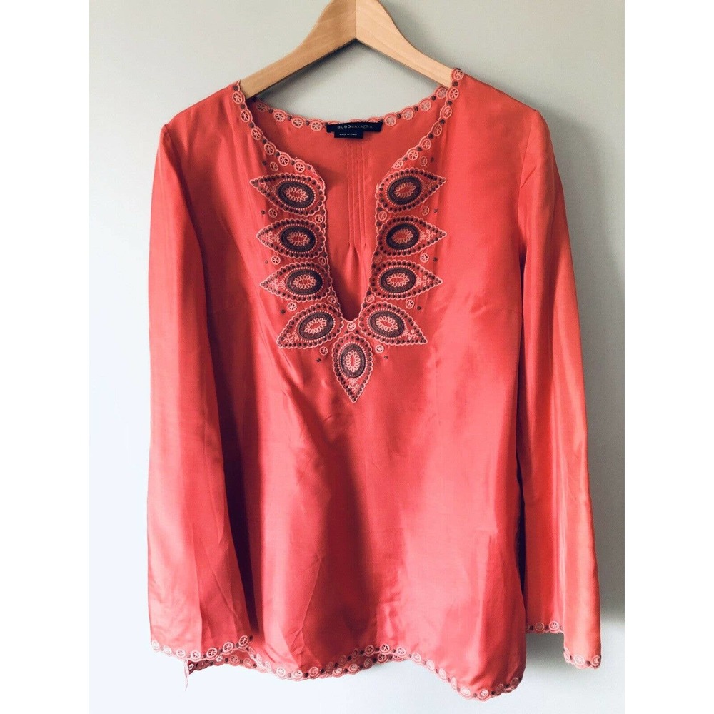 BCBG Max Azria Tunic Top M Coral Pink 100% Silk
